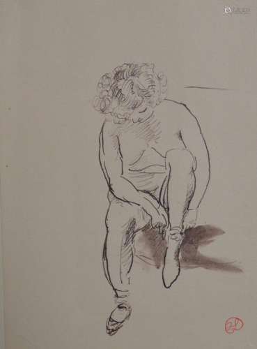 Jean LAUNOIS (1898-1942)
Portrait de dame enfilant ses bas
E...