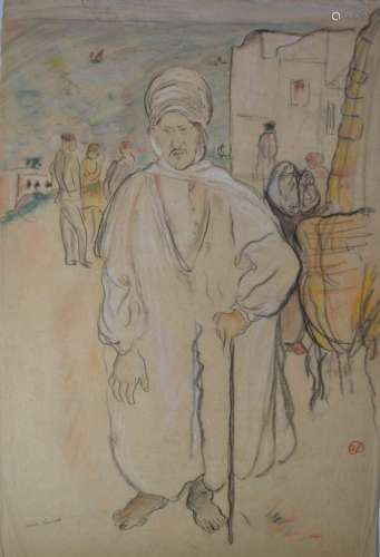 Jean LAUNOIS (1898-1942)
Scène de rue avec arabe au burnout ...