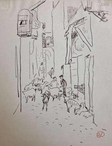 Jean LAUNOIS (1898-1942)
Scène de rue en Algérie avec mouton...