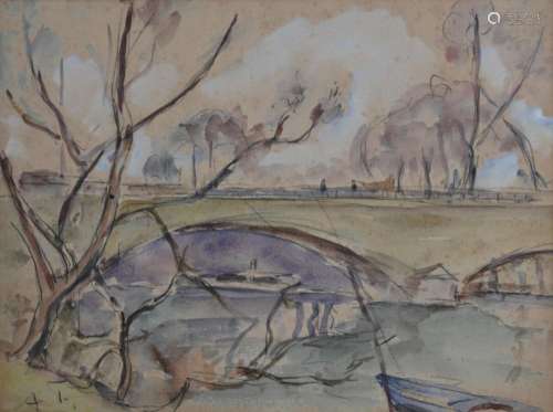 André FRAYE (1888-1963)
Paris, le pont
Aquarelle monogrammée...