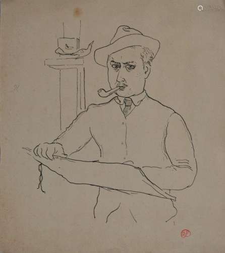 Jean LAUNOIS (1898-1942)
Autoportrait au carton à dessins
En...