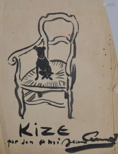 Jean LAUNOIS (1898-1942)
Le chien Kize sur un fauteuil paill...