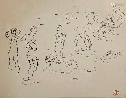 Jean LAUNOIS (1898-1942)
Aux bains de mer
Encre avec cachet ...