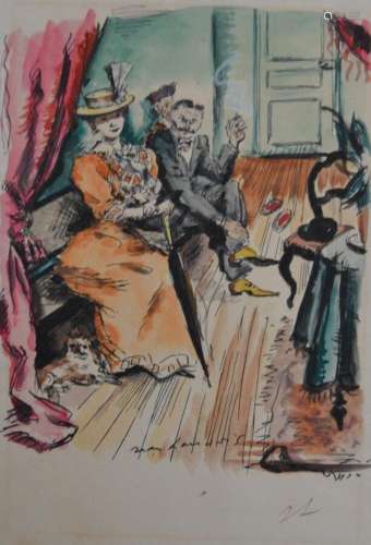 Jean LAUNOIS (1898-1942)
Sur la banquette du couloir
Aquarel...