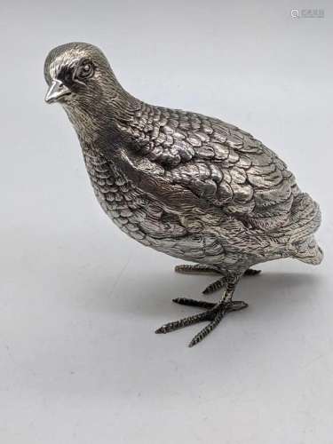 A silver cast model of a quail bird, hallmarked London