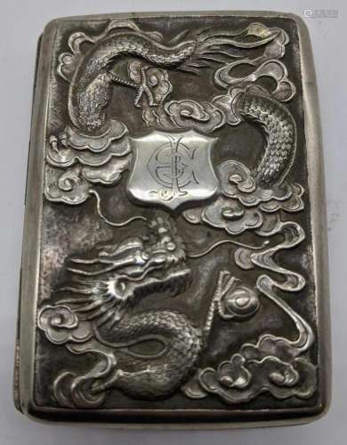 A Chinese export silver card case, late 19th/early 20th