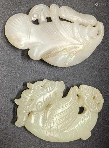 Two Chinese jade carvings of fish, L.7.5cm