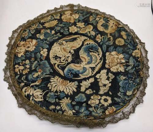 A Chinese mid 19th century circular silk embroidery