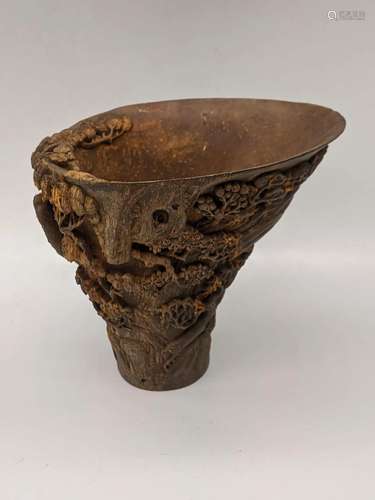 A Chinese carved bamboo libation cup