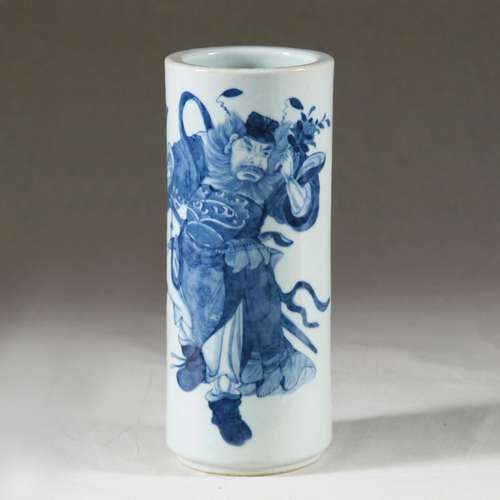 Chinese Blue & White Cylindrical Vase, 19th Century