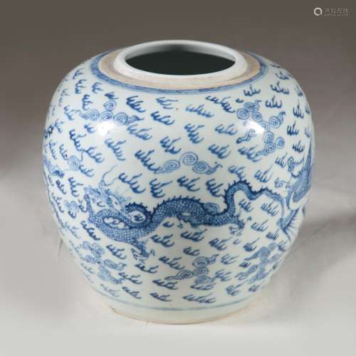 19th C. Chinese Ovoid Jar with Phoenix & Dragon Designs