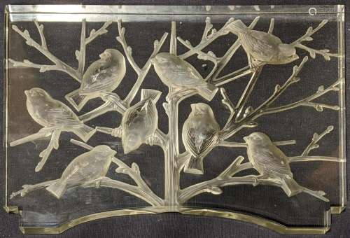 Rene Lalique Fauvettes Lumiere, glass panel with molded