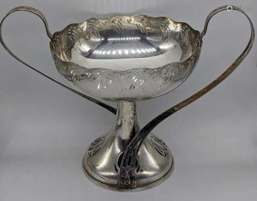 An Arts and Crafts silver plated tazza, twin handled
