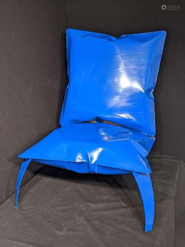 A 20th century metal blue chair, together with silver