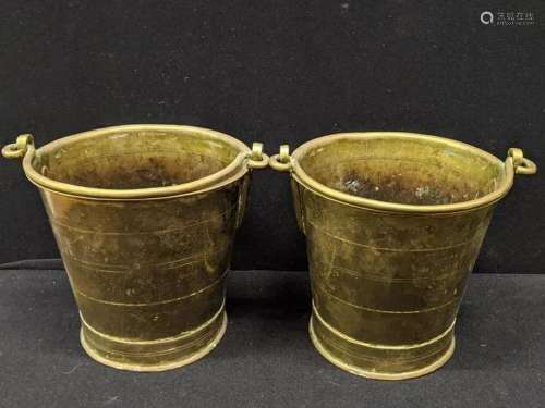 A pair of 19th century brass peat buckets, swing