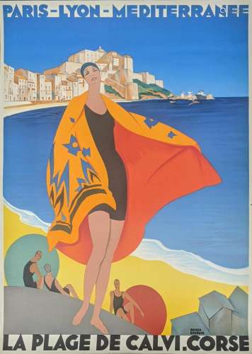 La Plage de Calvi.Corse, 1980s re-issue, 86cm x 61cm