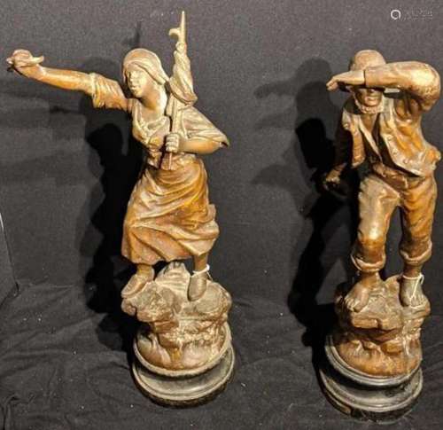 A pair of large French spelter figures