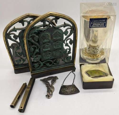 A collection of Jewish items to include a silver