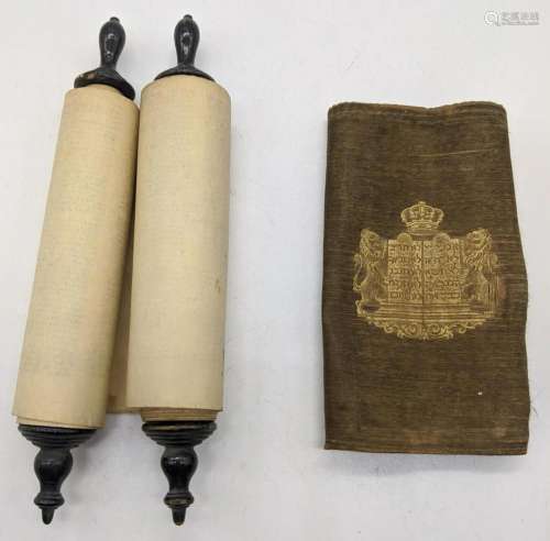 A miniature Torah scroll together with a miniature Tik
