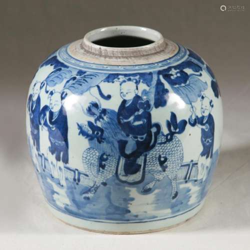Chinese Blue & White Ovoid Ginger Jar, 19th C