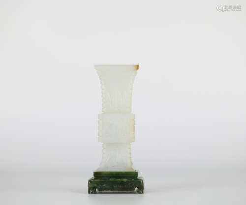 Chinese white jade and Jasper Carved flower bottle, Qing