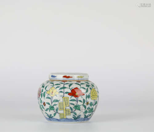 Chinese doucai flower pattern porcelain jar, Ming