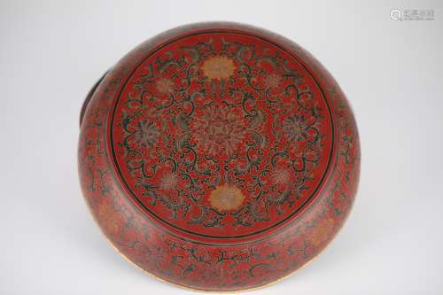 18th,Lacquer carved big round box