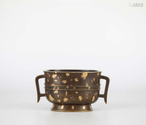 Copper and gold two ear censer，Qing