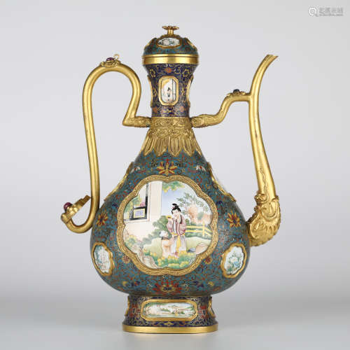 Chinese cloisonne painted enamel Qianlong teapot