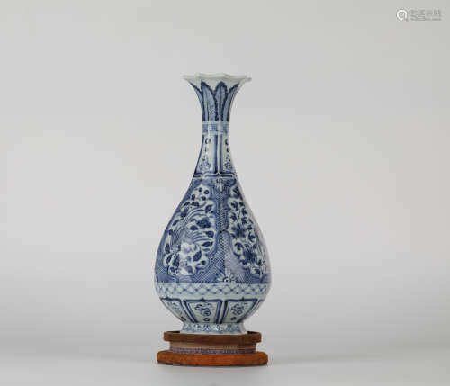 Chinese blue and white jade pot spring porcelain vase, yuan