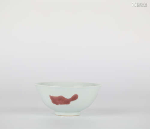 Chinese underglaze red fish pattern porcelain cup, Qing