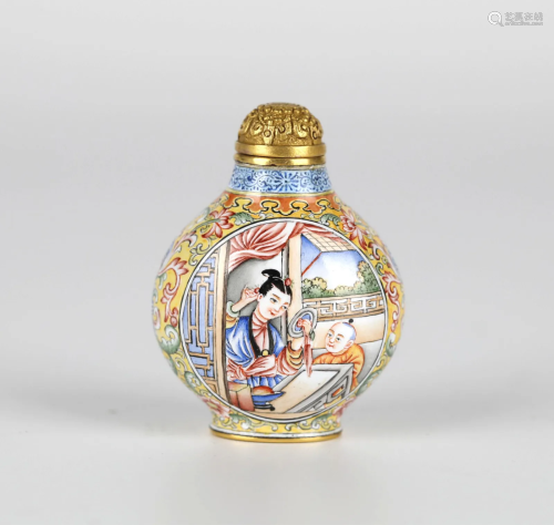 Chinese painting enamel figure snuff bottle,18th