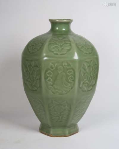 Chinese Celadon Glazed Octagonal Porcelain Vase