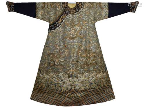 Rare18th C Yellow-Ground & Wan-Diaper Silk Dragon Robe