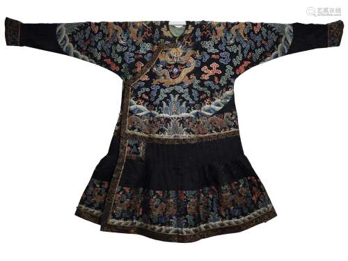 Blue Embroidered Formal Dragon Robe, Qianlong Period