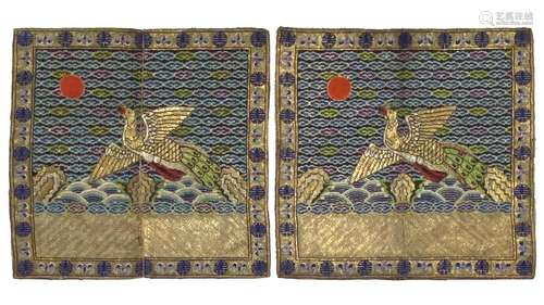 Pair Of Silk Gauze Rank Badges, Guangxu Peroid