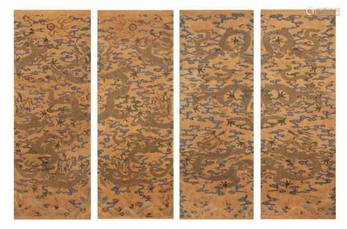 Rare Four Kesi Dragon Silk Panels, Qianlong Period