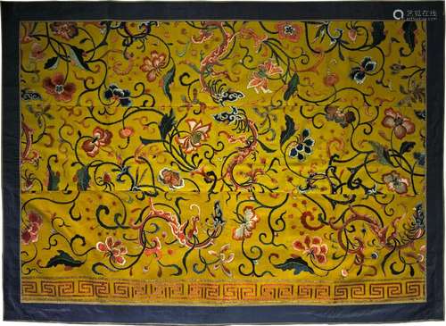 Yellow-Ground Silk Embroidered Wool Panel