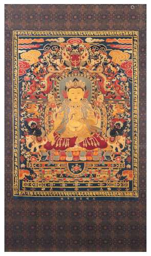 Finely Embroidered Silk Panel Depicting Amitabha