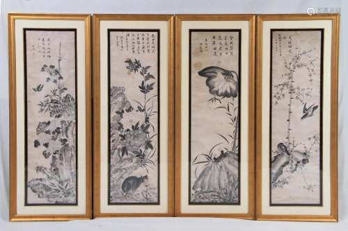 4 Chinese Ink Paintings, Late Qing Dynasty (c.