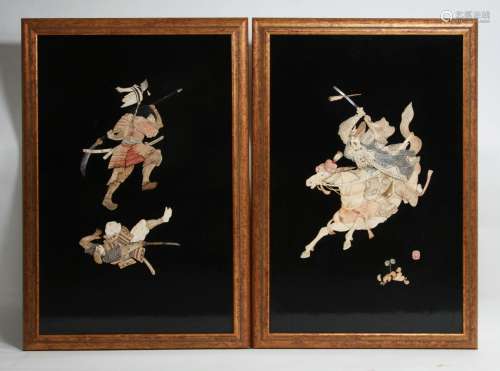 Pair Large Japanese Inlaid Lacquer Screens, Meiji c.