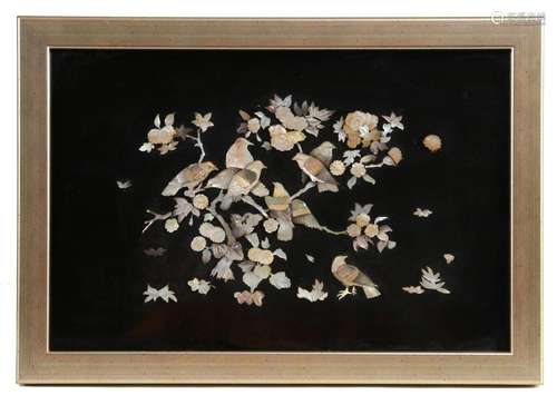 Japanese Lacquer Panel Inlaid with Mother of Pearl,