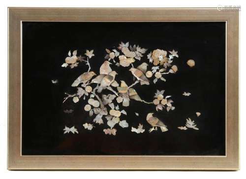 Japanese Lacquer Panel Inlaid with Mother of Pearl,