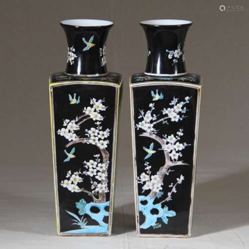Pair Chinese Famille Noir Vessels, Probably Republic