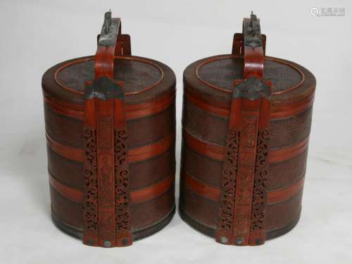Pair Chinese Portable Food/Document Baskets, 19th