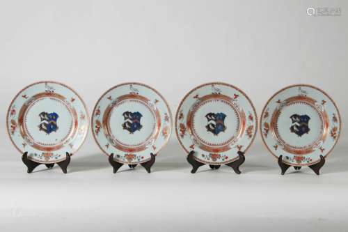 Set of 4 Chinese Export Armorial Plates, Yongzheng