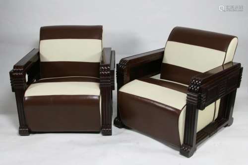 Rare Shanghai Deco Club Chairs with Leather, c.