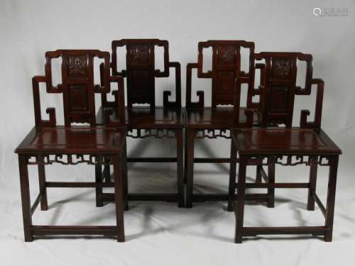 Set of 4 Chinese Hardwood Chairs, 19th C