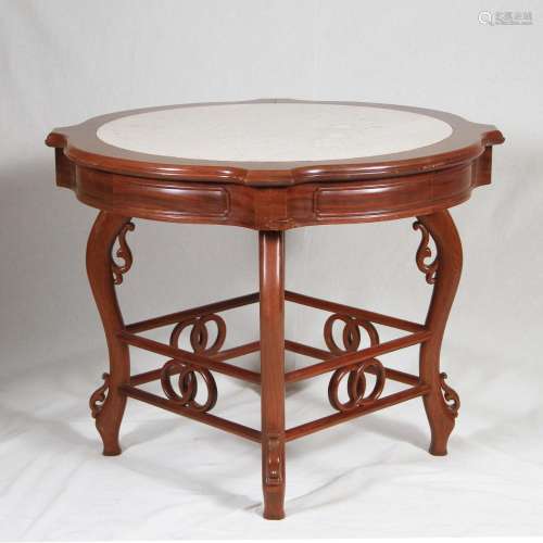 Vintage Chinese Hardwood and Marble Table