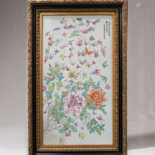 Large Famille Rose 'Butterfly' Porcelain Panel in ...